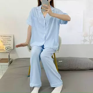 ชุดนอนผ้าไหมญี่ปุ่นสีพื้น เเขนสั้น-ขายาว ผ้านิ่มใส่สบาย ฟรีไซส์อก44