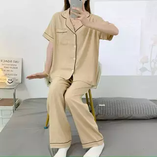 ชุดนอนผ้าไหมญี่ปุ่นสีพื้น เเขนสั้น-ขายาว ผ้านิ่มใส่สบาย ฟรีไซส์อก44