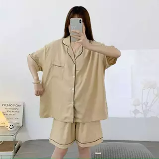 ชุดนอนผ้าไหมญี่ปุ่นสีพื้น เเขนสั้น-ขาสั้น ผ้านิ่มใส่สบาย บิ๊กไซส์ อก52