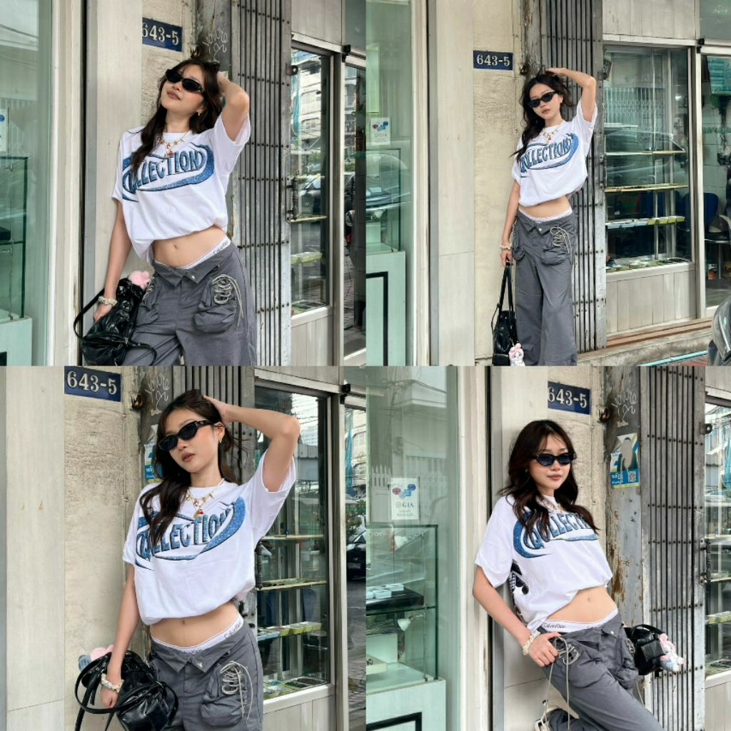 เสื้อยืด QUEEN Oversize คอตตอนแท้ 100% ลาย QOLLECTION เสื้อยืดสตรีท ผู้ชาย ผู้หญิง อก 44-46