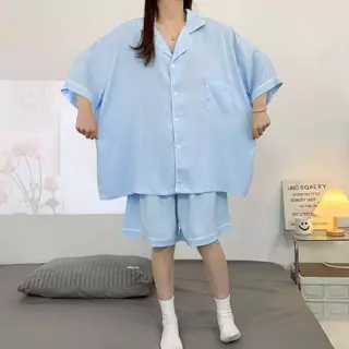 ชุดนอนผ้าไหมญี่ปุ่นสีพื้น เเขนสั้น-ขาสั้น ผ้านิ่มใส่สบาย บิ๊กไซส์ อก60