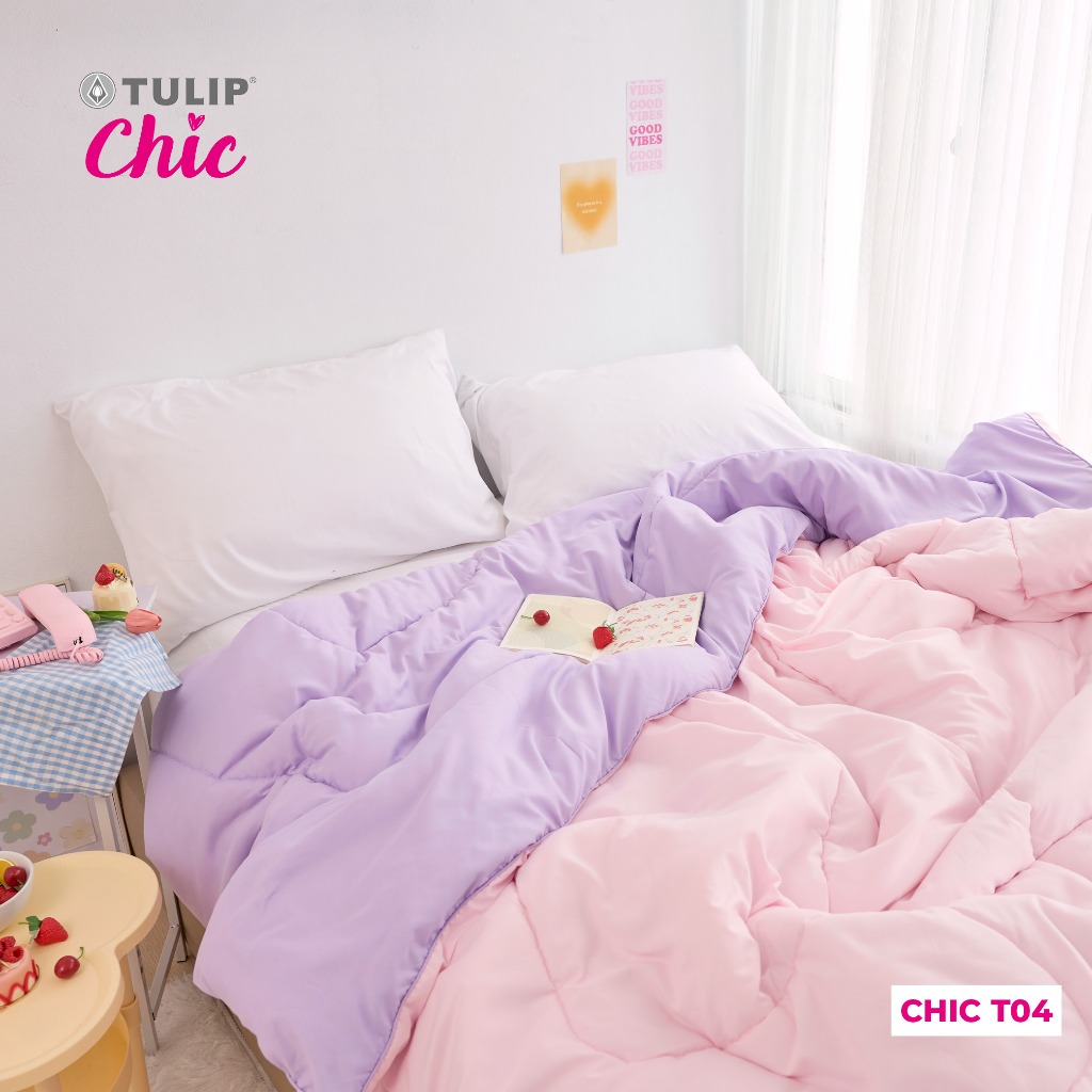 TULIP CHIC ผ้าห่มนวม ทูโทน สีม่วง-ชมพู สีพื้นพาสเทล CHIC T04 ผ้านวมหนานุ่ม ห่มสบาย สไตล์มินิมอล