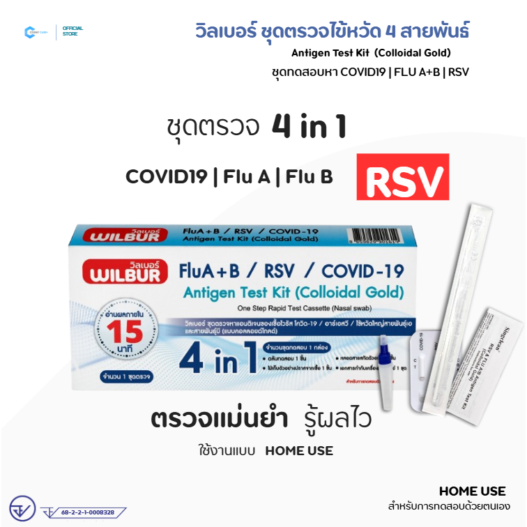 [ตรวจRSVได้] ชุดตรวจโควิด ATK RSV 4IN 1 ยี่ห้อ WILBUR | ตรวจหา RSV และ COVID-19 / Flu A+B / ครบ 4 โร