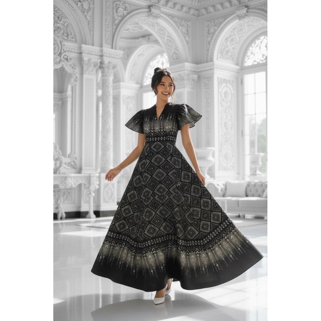 เดรสยาว เดรสลายไทย สวย อลัง งานป้าย amelie