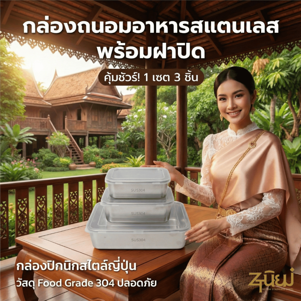 🔥คุ้มชัวร์ 1เซต3ชิ้น🔥กล่องถนอมอาหารสแตนเลส พร้อมฝาปิด กล่องถนอมอาหาร กล่องปิกนิกสไตล์ญี่ปุ่น