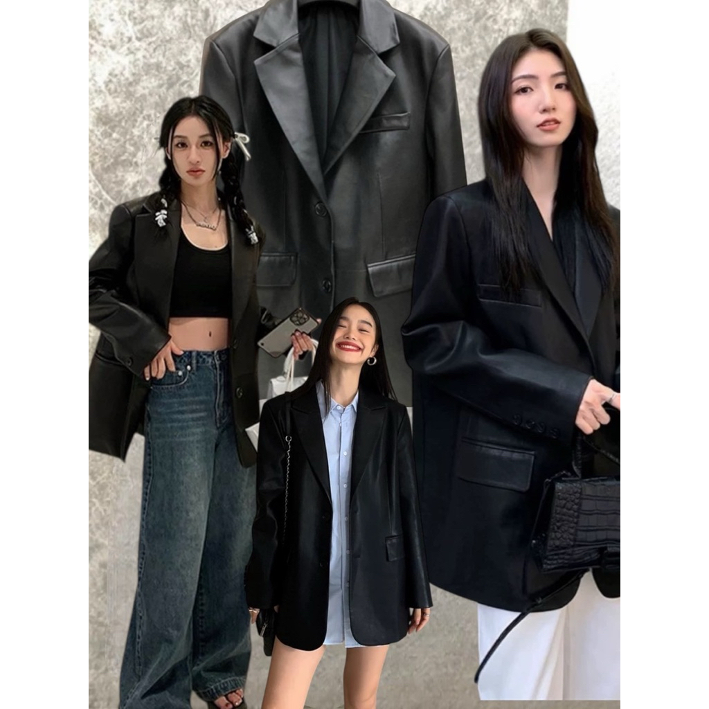Leather Blazer🖤(690฿) mo.studio เสื้อสูทหนัง อย่างดี พร้อมส่ง มีซับใน ทรงสวย หยิบมาใส่ได้ตลอด ทรงove
