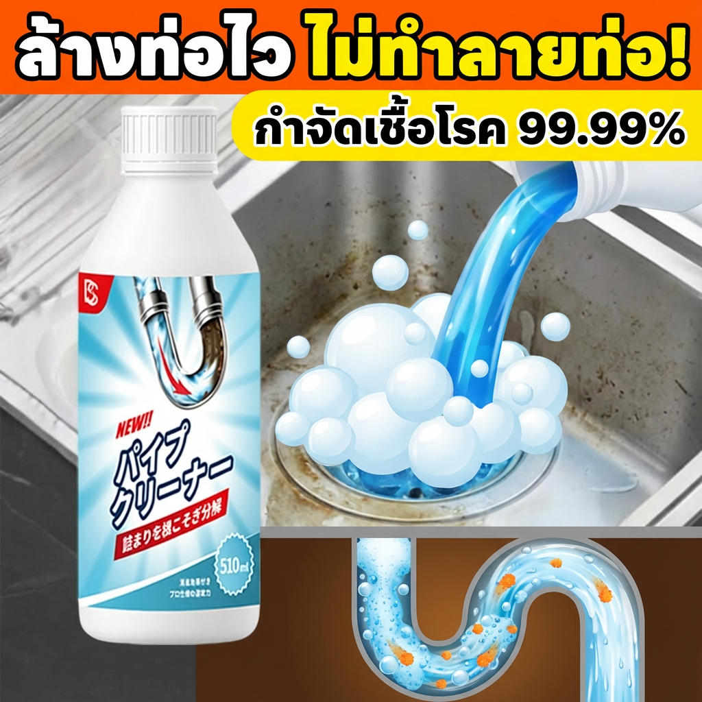 ทะลวงแรง เห็นผลไว! 500ml น้ำยาทะลวงท่อ ละลายอาหาร ผม น้ำมัน กระดาษ ท่อตัน น้ำยาล้างท่อ