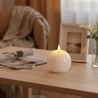 Claire Candle เทียนLED สีขาว ทรงกลม 8 ซม. ผิวเรียบ ใส่ถ่าน เทียนแต่งบ้าน รับปีใหม่