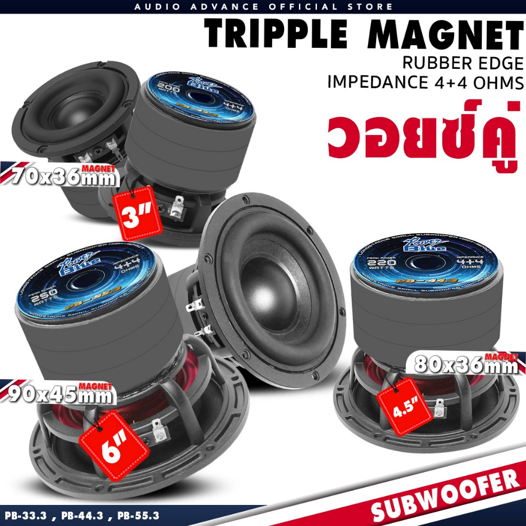 ซับวูฟเฟอร์ 3นิ้ว 4นิ้ว 6นิ้ว ขับเบสลึก โครงหล่อ ซับเบส วอยซ์คู่ เสียงเบสมาเต็ม แม่เหล็ก70 PB-33.3 PB-44.3 PB55.3