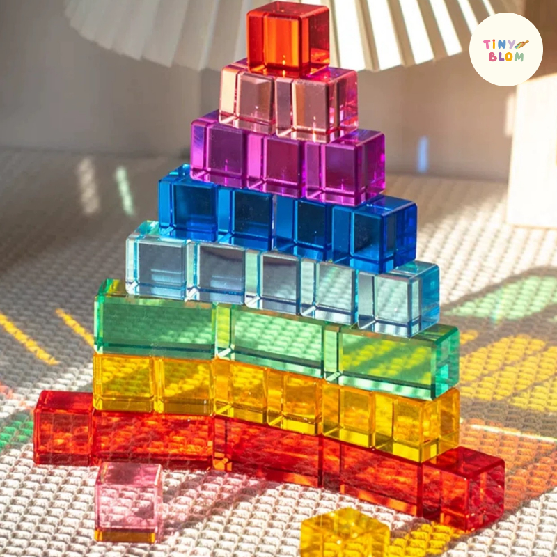 (พร้อมส่ง)บล็อกอะคริลิคใสโปร่งแสง สีรุ้ง 🌈 แบบทรงสี่เหลี่ยม สูงโปร่ง คุณภาพพรีเมียม ของเล่นเสริมพัฒนาการ - รูปที่ 2