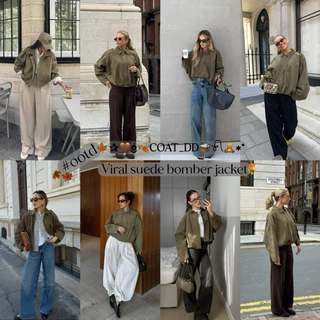DD(no.143)✰”☕️Mocha&Matcha🍵viral Suede bomber jacket*٭🍂🧺เสื้อแจ็คเก็ตผ้าหนังกลับ ชุดไวรอลฮิตแห่งปีที่สาวเทสดีต้องมี𓍯🤎✰