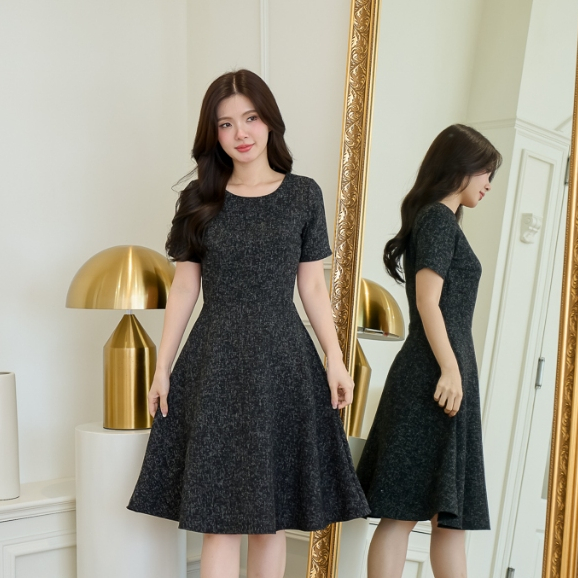 Pixie Basic Dress (Black Wool) รีดกาวทั้งตัว เดรสสุภาพ เดรสยาว เดรสดำ ชุดสุภาพ