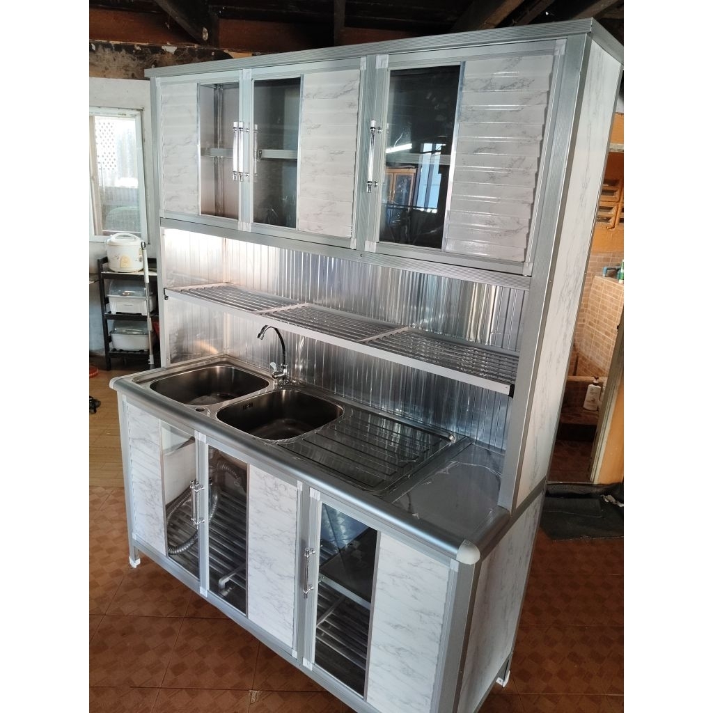 ตู้ครัวอลูมิเนียม 120 , 150 CM / อ่าง 2 หลุม / ทรงสูง