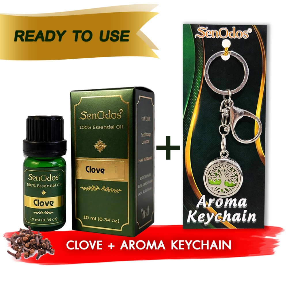 Set น้ำมันหอมระเหยแท้100% กลิ่นกานพลู (Clove) 10 ml +  Aroma Keychain พวงกุญแจน้ำหอม ปรับอากาศ ที่ห้