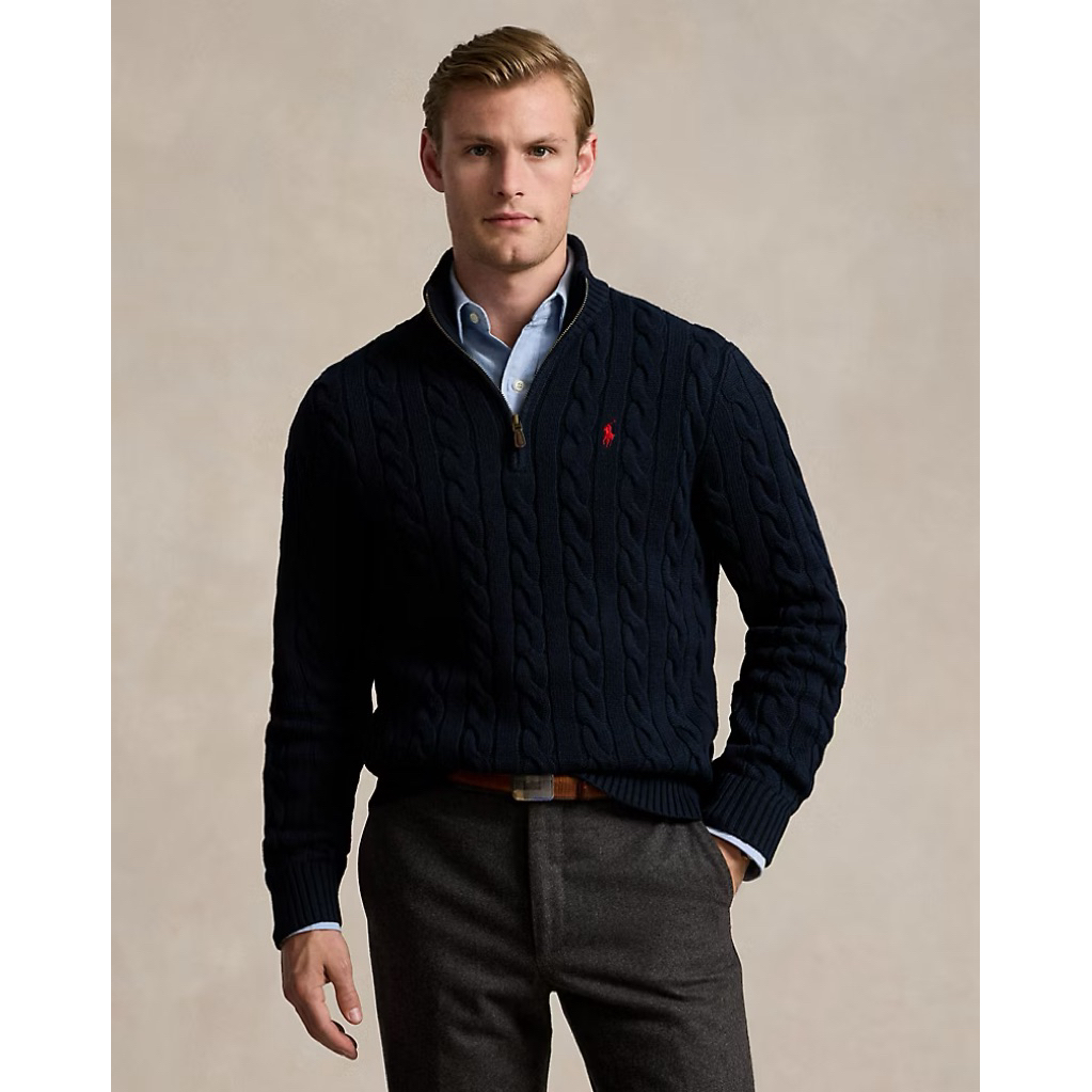 Polo Ralph Lauren Cable-Knit Cotton Quarter-Zip Sweater