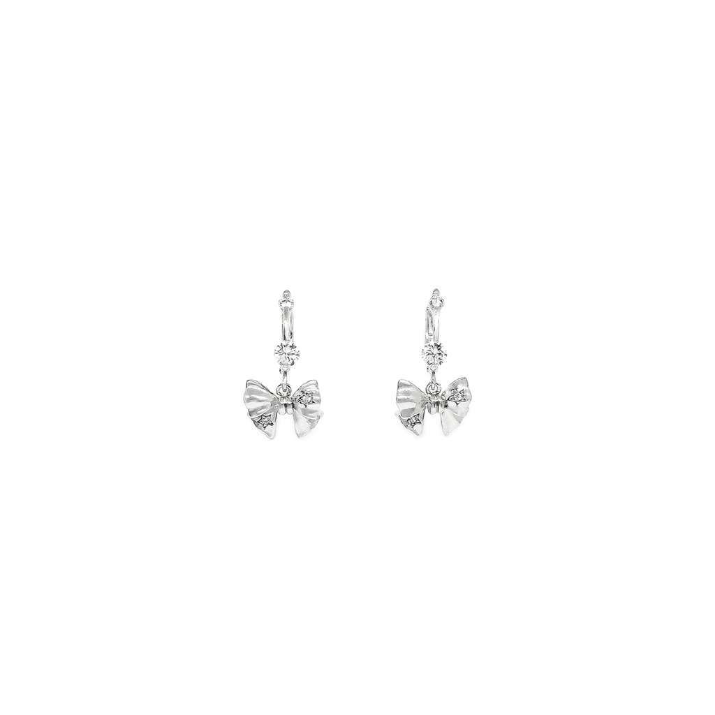 Fyne Fories Noeud Earrings ♡ ต่างหูห่วงห้อยจี้โบว์ลายดาวประดับ zirconia วิ้งๆ ♡ fynefories