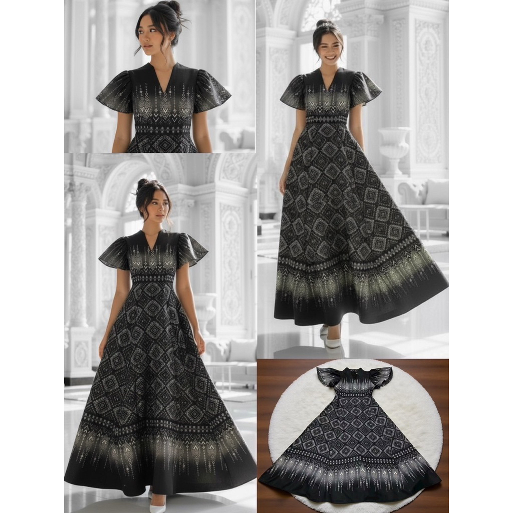 เดรสลายไทย เดรสอลัง เดรสสีดำ CLT