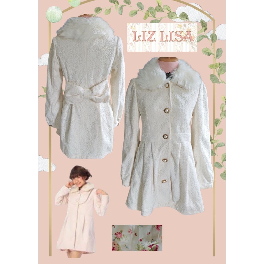 เดรสโค้ท แบรนด์ Lizlisa มือ 1 ของใหม่ สีครีมผ้าลูกไม้ทั้งตัวมีเฟอร์ขนที่คอถอดออกได้ 😘💕แบรนด์ญี่ปุ่น 