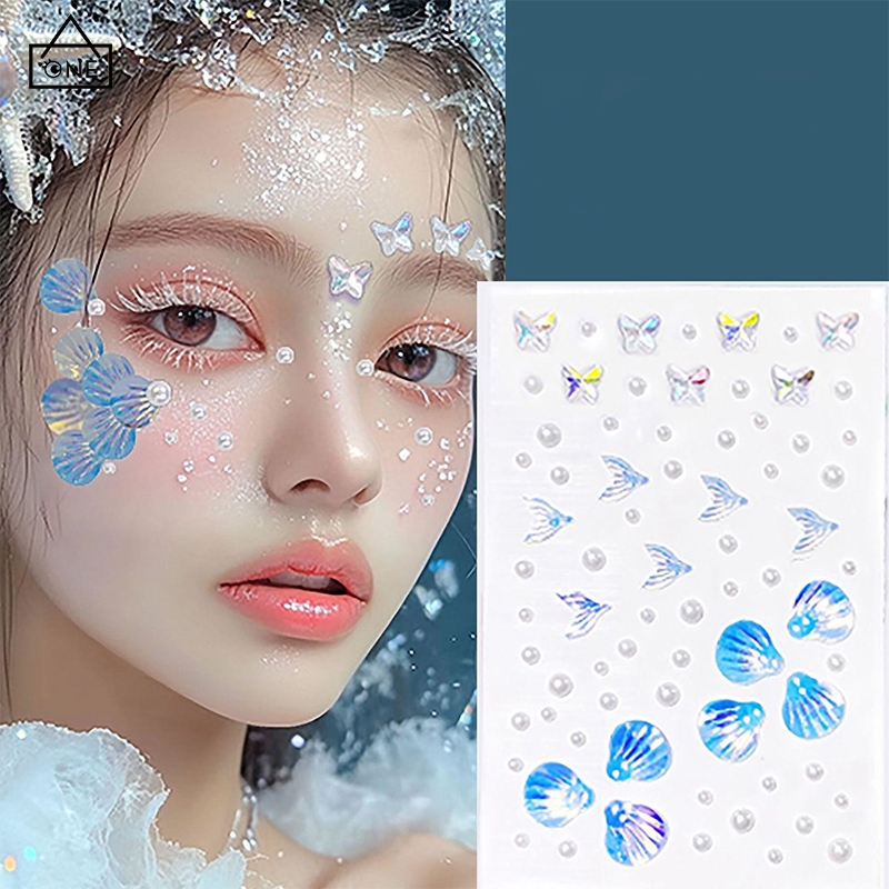 COD❤️สติ๊กเกอร์ตกแต่งใบหน้าDIYผีเสื้อคริสตัลออโรร่าสีสันสดใส3Dเครื่องประดับแฟชั่นสำหรับผู้หญิง-a.one