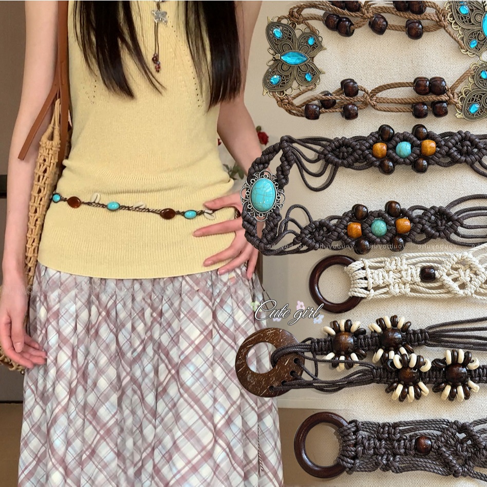 Cute_Girl🏝️🏝️เข็มขัด belt แฟชั่น ทันสมัย y2k สไตล์เกาหลี ins โบฮีเมียน น่ารัก vintage สวย ย้อนยุค ปรับได้ COD