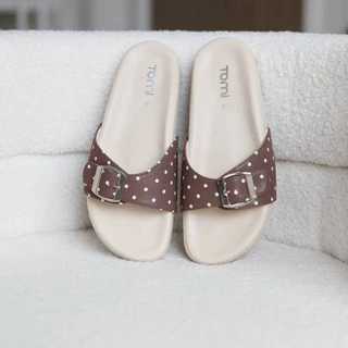 [TOMi-Dot.] (**มีเนื้อเท้า/อวบ**เพิ่ม +1 ไซส์)รองเท้าแตะ รุ่นเข็มขัดเดี่ยว รุ่น Polka dot. พื้นนุ่มใส่สบาย สายพียูหนังนิ