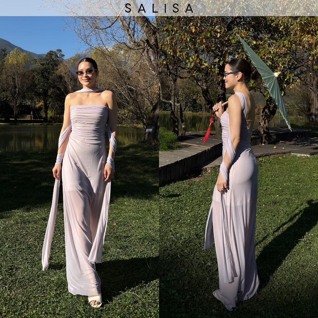 SALISA - MESH TUBE DRESS Grey + Long Scarf (ผ้าพันคอยาวแยก)