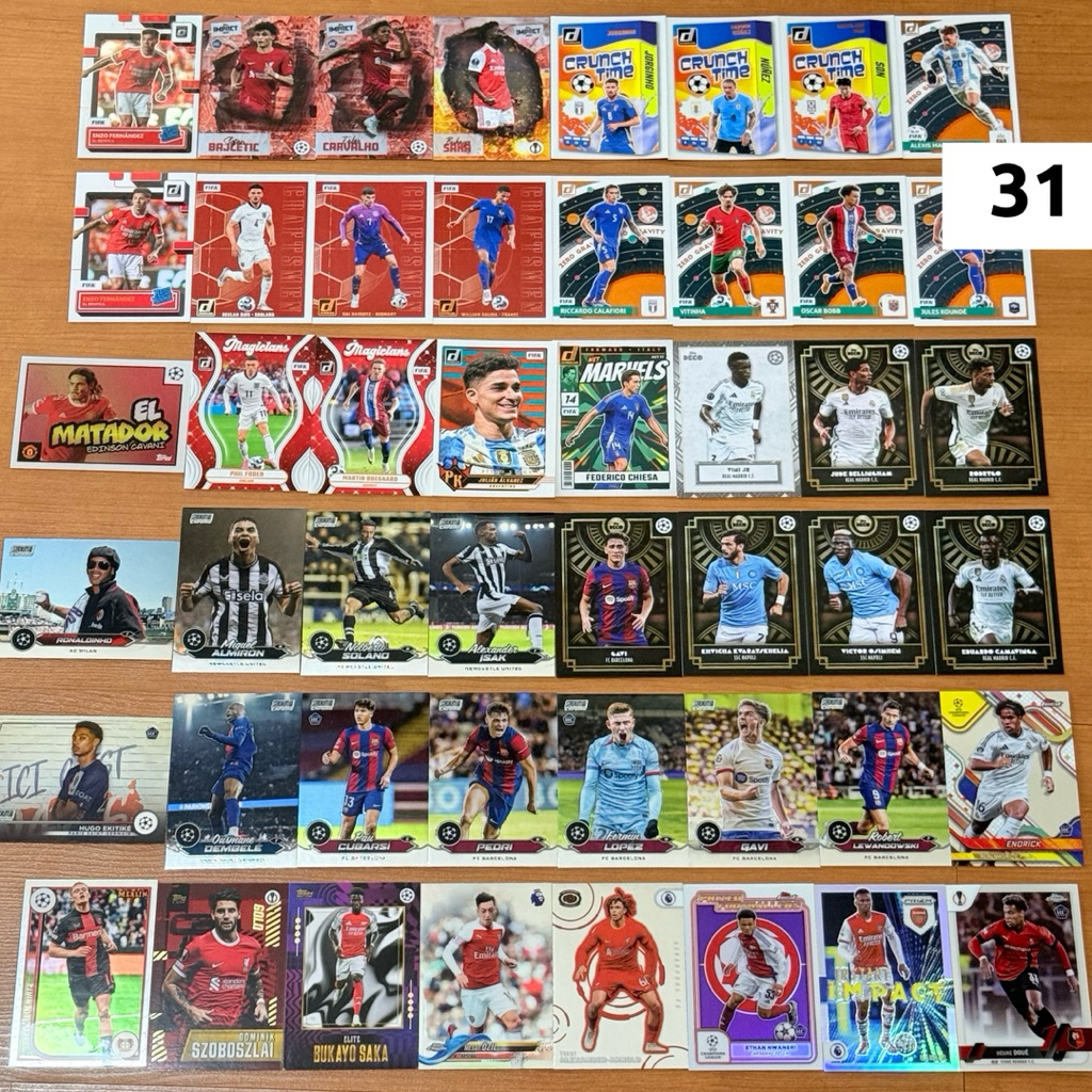 การ์ดสะสมฟุตบอล นักเตะทีม ARSENAL LIVERPOOL MADRID BARCELONA นำโดย EKITIKE DOUE ISAK RONALDINHO ENZO