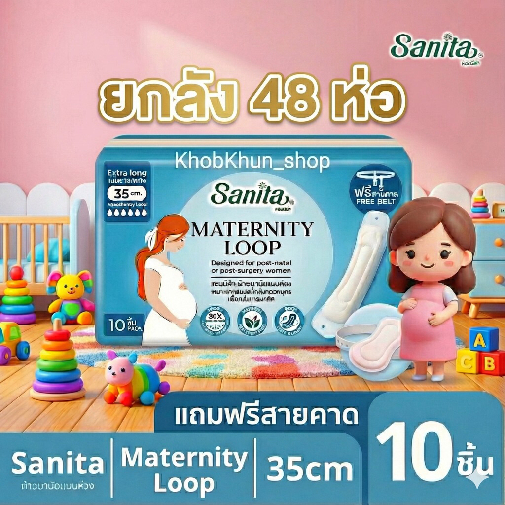 (เหมาๆ ยกลังใหญ่) ผ้าอนามัยห่วง ผ้าอนามัยหลังคลอด แซนนิต้า ขนาด 35 ซม ใช้หลังคลอด หรือ หลังการผ่าตัด (แถมฟรีสายคาด)