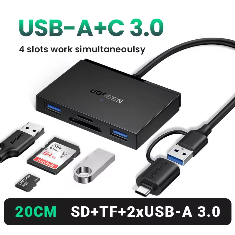 UGREEN 45178 (CM812) Card Reader 4-in-1 USB3.0 Type-C ถึง USB-A/TF/SD OTG อะแดปเตอร์