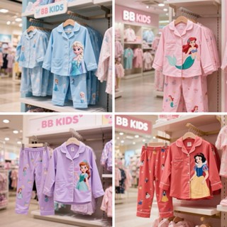 ชุดนอนเด็กแขนยาว ขายาว คอปก ผ้านิ่มเด้ง เซตเจ้าหญิง เด็กหญิง