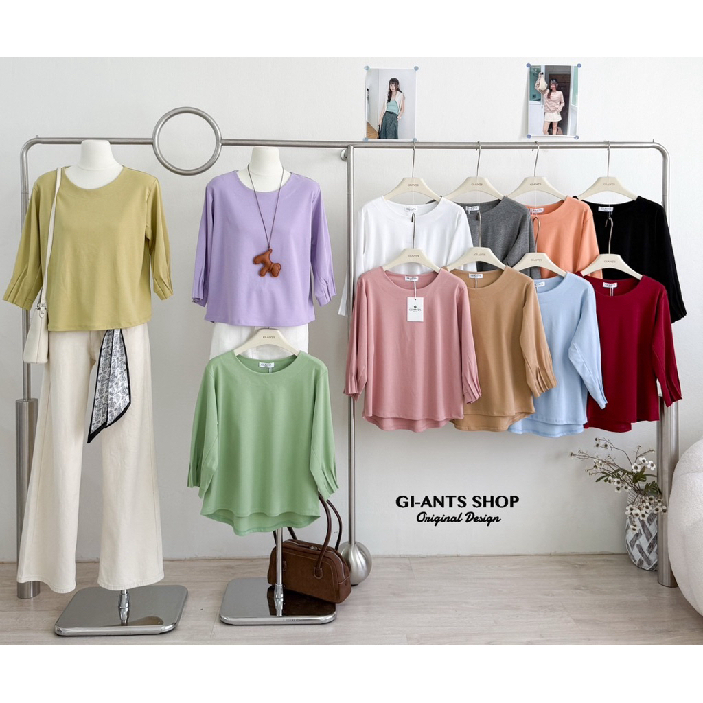 GI-ANTS(GI-332)เสื้อยืดคอกลมแขน5ส่วน ดีเทลจีบปลายแขน