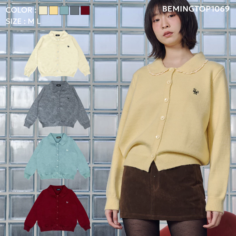 (พร้อมส่ง)Bemingtop1069(M-L)-BEMING Retro Line Knit เสื้อคาดิแกนลายขวางสุดคลาสสิก เติมลุควินเทจ