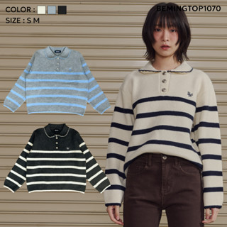 Bemingtop1070(S-M)-BMG Cozy Striped Polo - เสื้อโปโลไหมพรมแข…