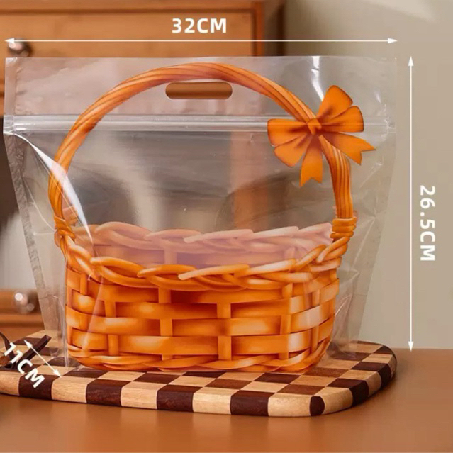 (พร้อมส่ง🇹🇭) ถุงหิ้วตระกร้าแบบซิปล็อค ถุงของขวัญ  ถุงขนมปัง  ถุงใส่คุกกี้ ขนม ผลไม้ ไข่ไก่ ของขวัญปีใหม่