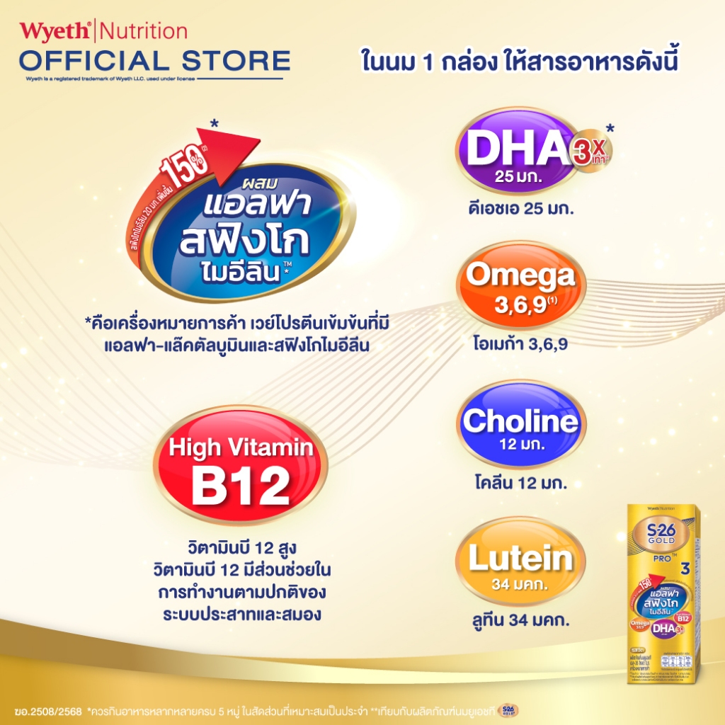 นมกล่อง เอส 26 ยูเอชที โกลด์โปร สูตร 3 (81 กล่อง) ยกลัง x3 S-26 Gold Pro UHT Formula3 x3 cases - 1