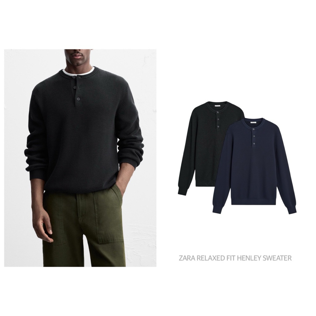 ZARA เสื้อสเวตเตอร์ถักเนื้อนุ่ม แขนยาวจั๊มพ์ RELAXED FIT HENLEY SWEATER (B0107)