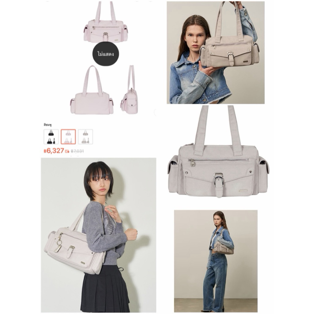 (used) illigo  korea มือ1 on web 6k+ ผ้ายีนส์สีเทาๆครีมๆ ไม่เหลือง ใบใหญ่ จุของได้เยอะ มีpocketข้าง