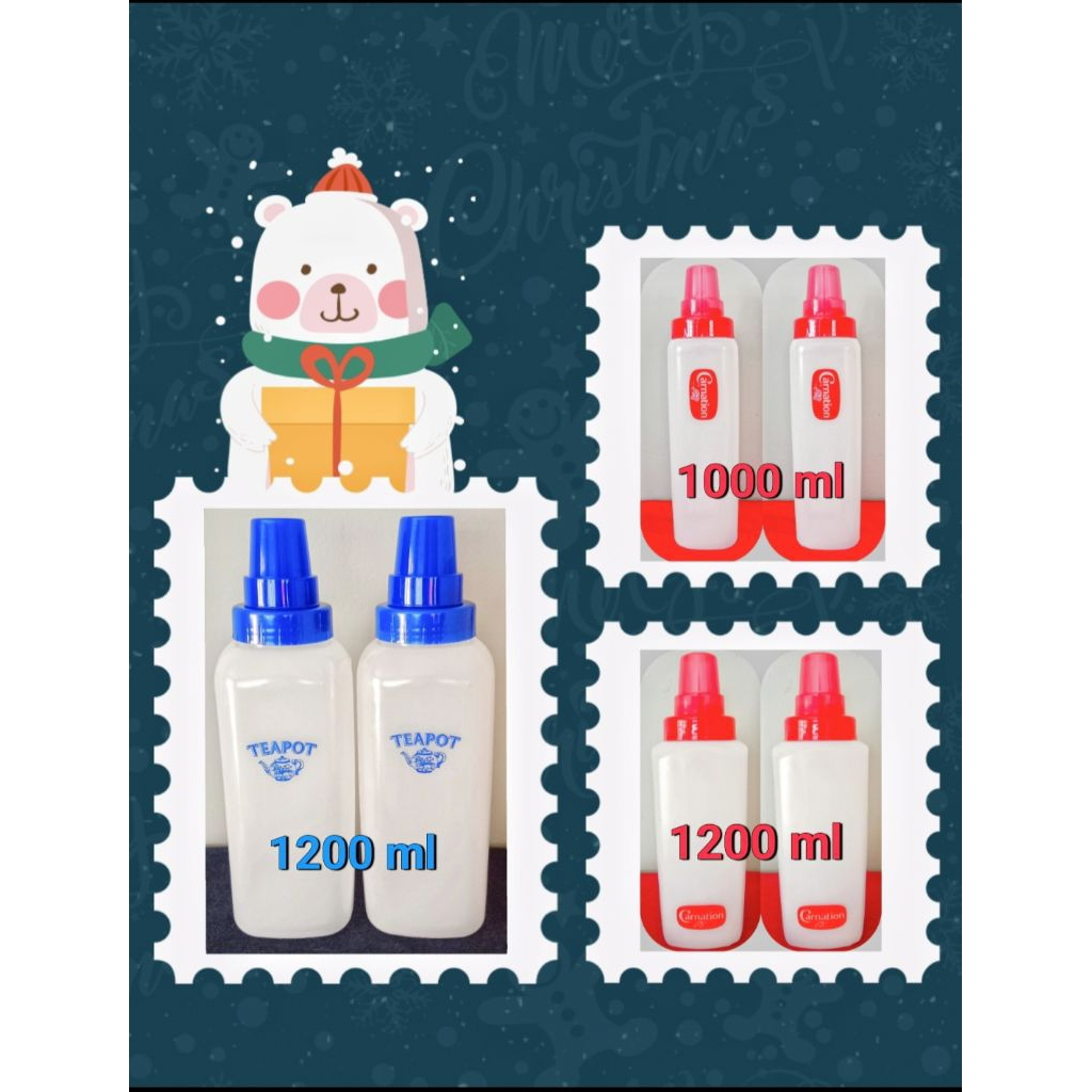 ขวดบีบคาร์เนชั่น ขวดบีบทีพอท ชุด 2 ใบ ขนาด 1000 ml และขนาด 1200 ml ขวดบีบนมข้นหวาน ขวดบีบซอส ขวดบีบ มีสเกล ฝาใช้ตวงได้
