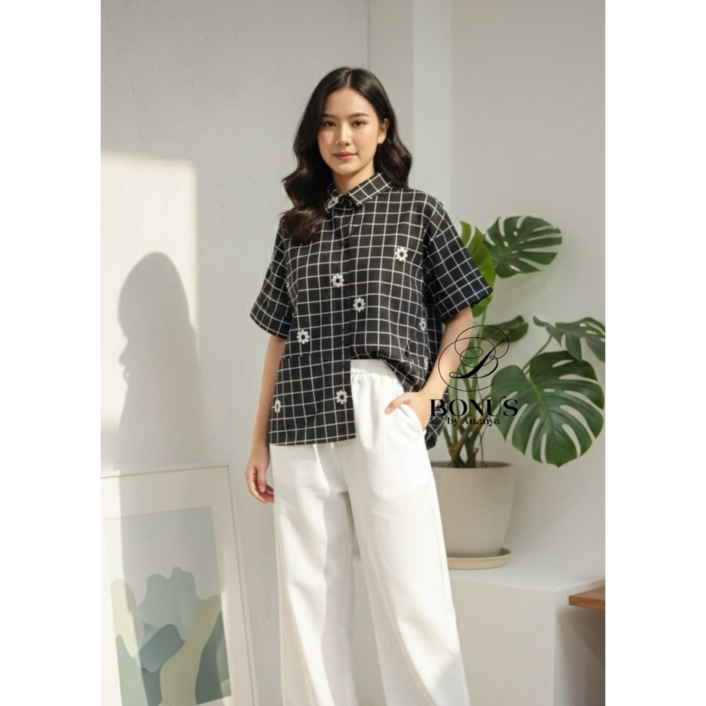 🏷ป้ายBonus by Ananya  ‼️เสื้อคอปกเชิ้ตแขนสั้น ชายโค้งผ่าข้าง ผ้าคอตตอลญี่ปุ่น