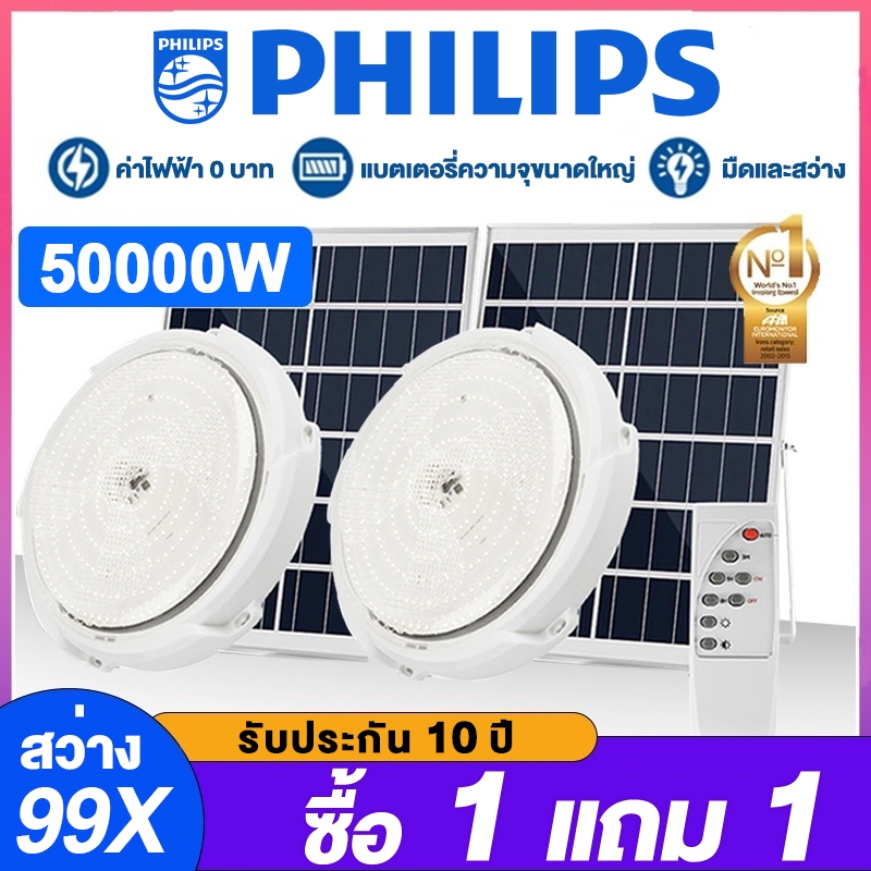 🔥ซื้อ 1 แถม 1🔥 ไฟโซลาร์เซลล์ 50000W ไฟภายในอาคาร กันน้ำ โคมไฟเพดาน LED พลังงานแสงอาทิตย์ พร้อมรีโมท