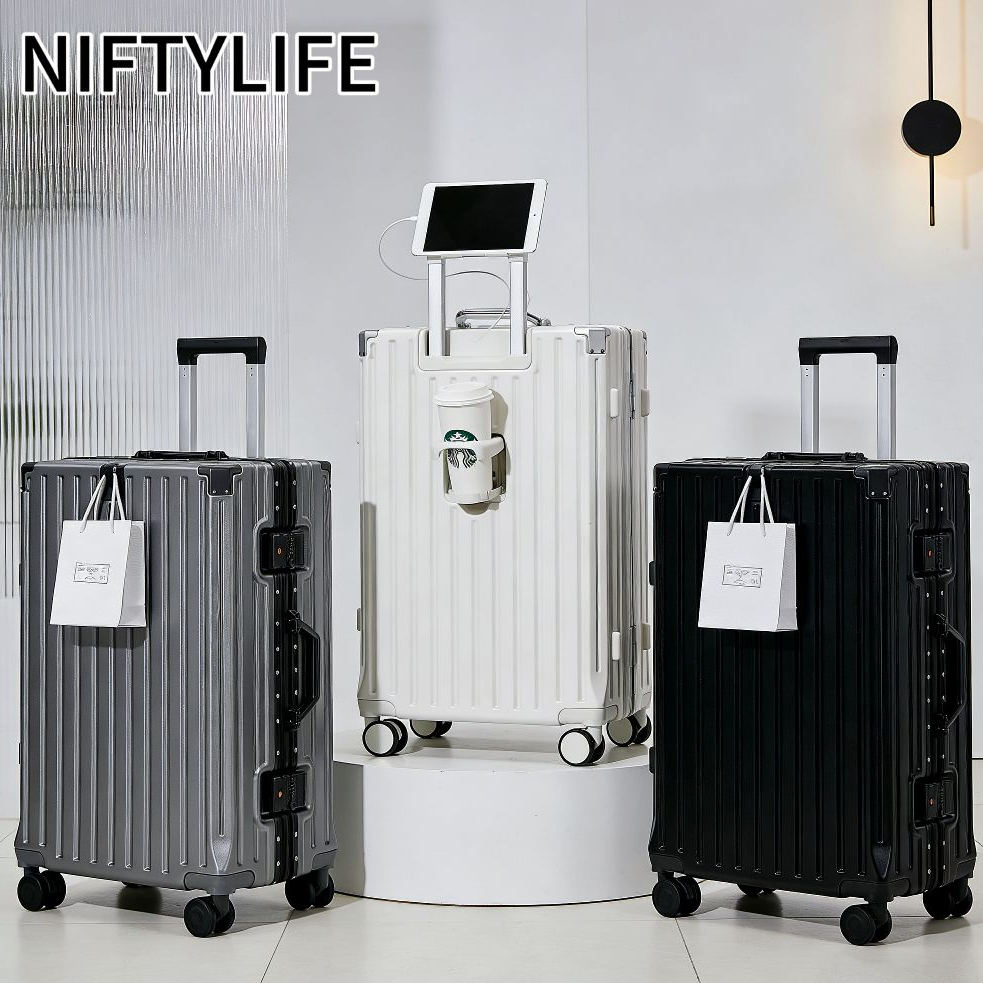 【แข็งแรงทนทาน】  Titanium luggage กระเป๋าเดินทางล้อลาก กระเป๋าเดินทางโครงอลูมิเนียม วัสดุ ABS+PC เข้ามุมกันกระแทก