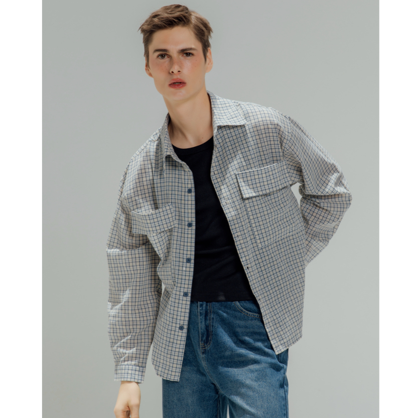 KINS | เสื้อเชิ้ตแขนยาวลายตาราง เสื้อเชิ้ตแขนยาวคินส์ (รหัส : KS08)