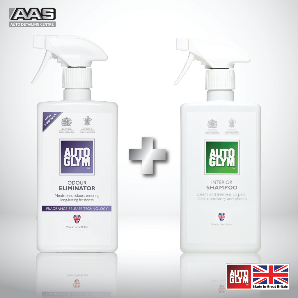 Odour Eliminator 500 ml. (สเปรย์ปรับอากาศผสมหัวน้ำหอม) + Interior Shampoo 500 ml. (ทำความสะอาดภายใน)