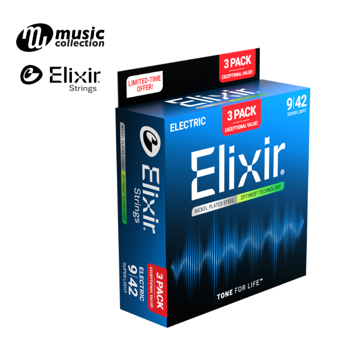 สายกีตาร์ไฟฟ้า 3 Set  Elixir® Nickel " เคลือบ OPTIWEB " ( Super Light  เบอร์ 09-.042) #16571