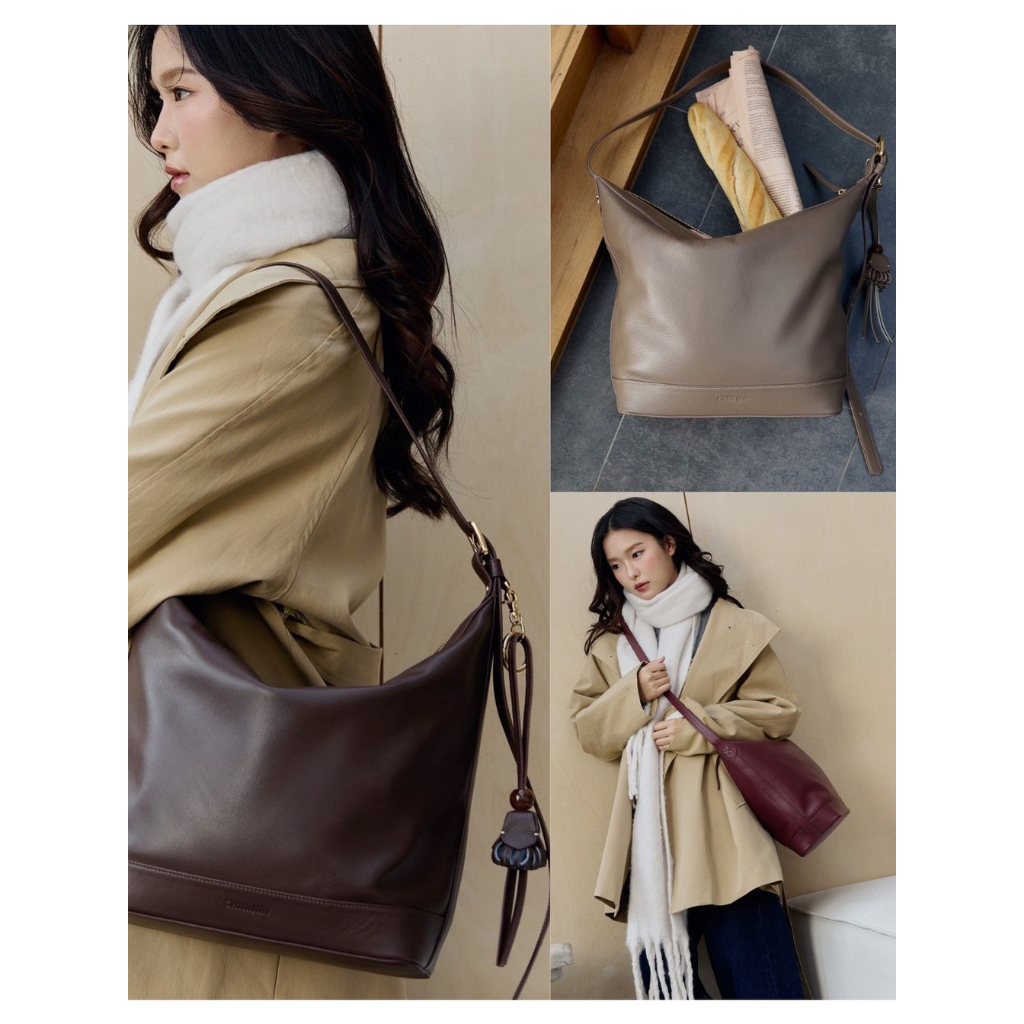 CHNiiNiN - Maxi Hannam กระเป๋าสะพายหนังวัวแท้ ไซส์ใหญ่ ปรับสายสะพายได้ ครอสบอดี้ได้