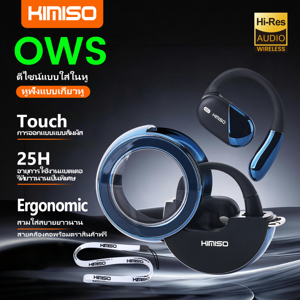 Kimiso OWS หูฟังแบบเกี่ยวหู E01 มาพร้อมเทคโนโลยี Bluetooth 5.4 คุณภาพเสียงระดับ Hi-Fi, และระบบควบคุมลำโพงแบบสัมผัส