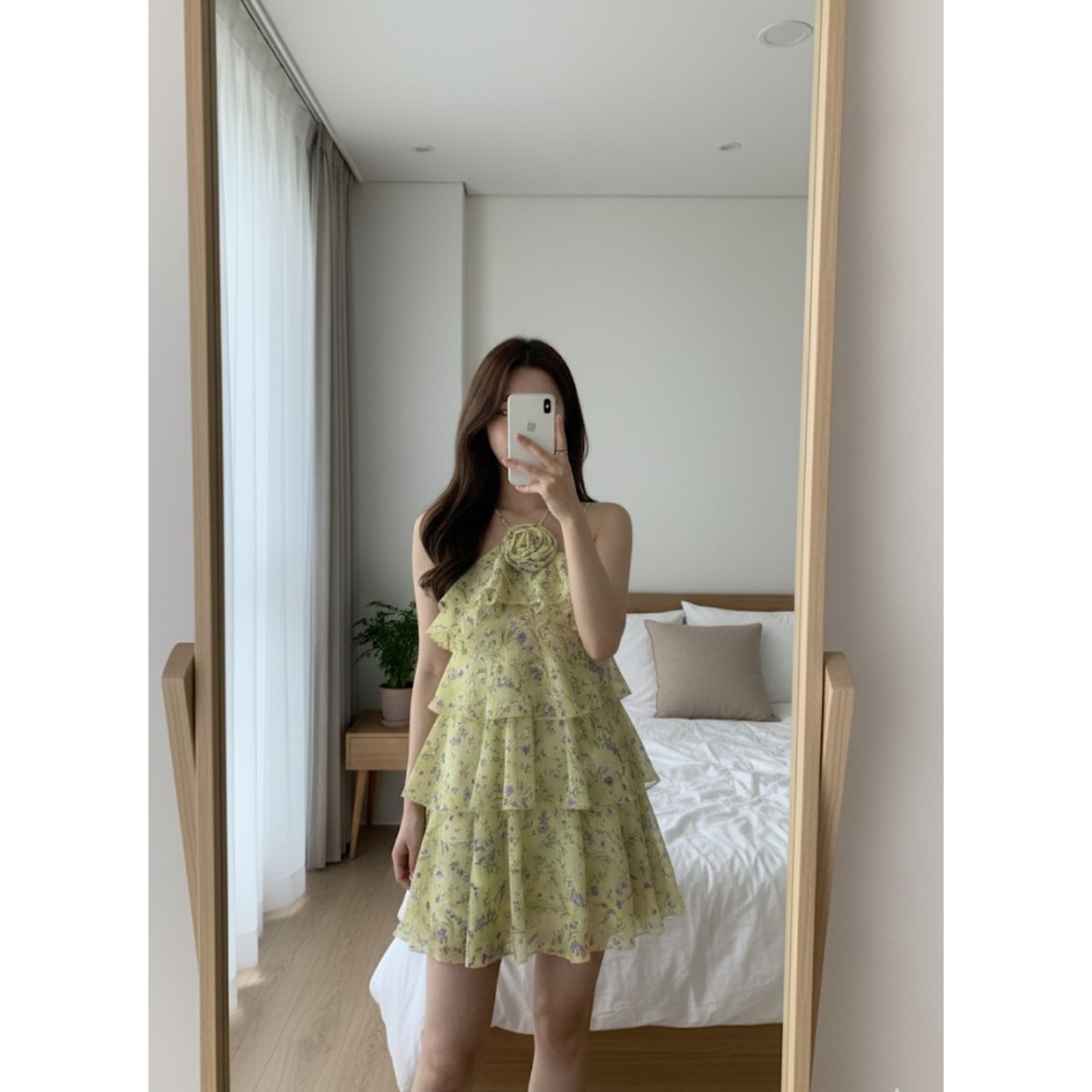 มินิเดรสกระโปรงขนมชั้น ดีเทลแต่งดอกกุหลาบ ผ้าชีฟองนำเข้า มีซับใน งานป้าย ใส่ได้ทุกโอกาสจ้า ราคา ถูกที่สุด ดีลบีเคเค แกลเลอรีภาพที่ 2