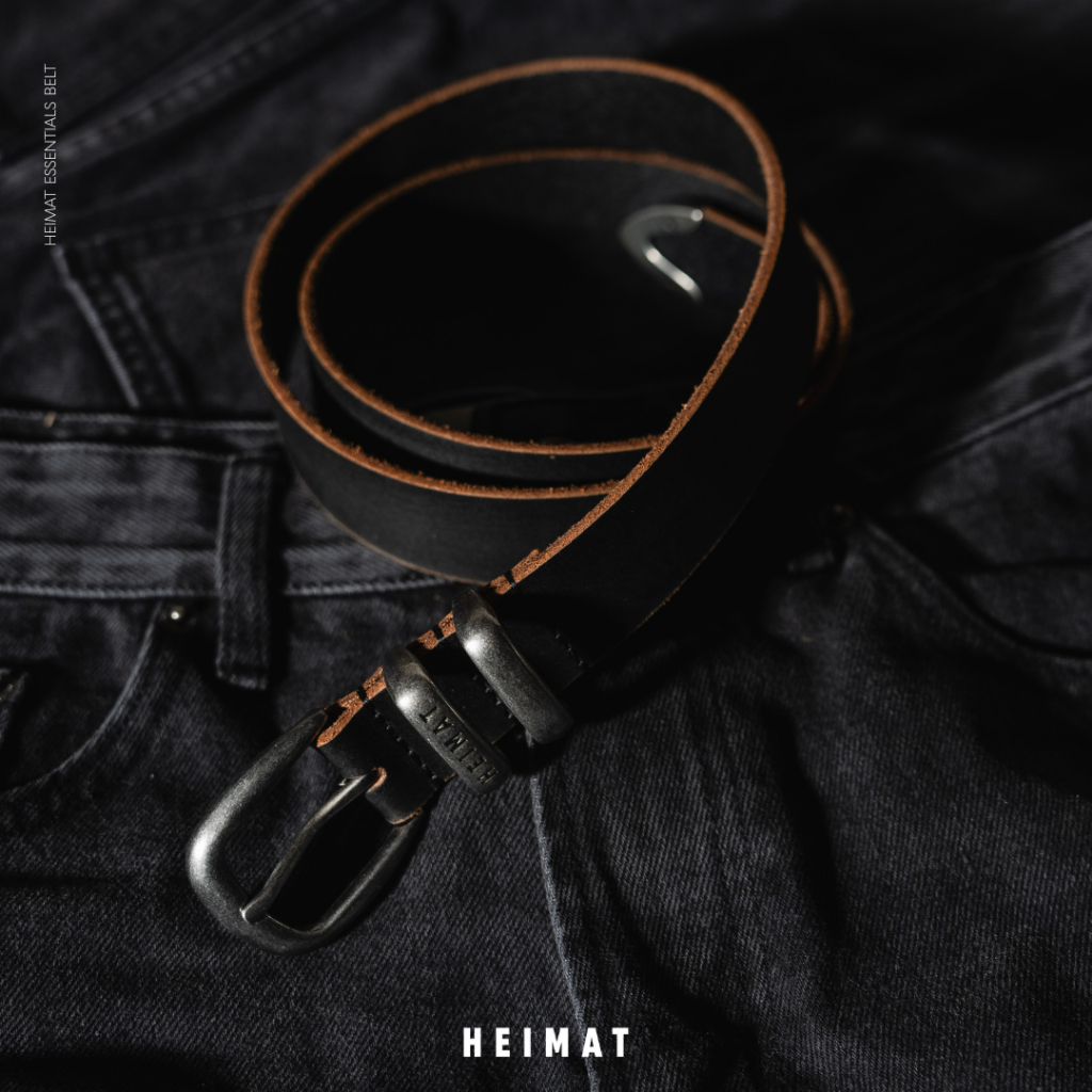 HEIMAT ESSENTIALS BELT - SMOKE BLACK - เข็มขัดหนังแท้ดีเทล scratched