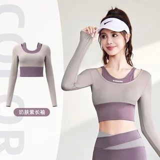 mvp sport เสื้อกีฬาผู้หญิง เสื้อโยคะแขนยาว เสื้อผ้าโยคะ แผ่นซับน้ำนมแบบชิ้นเดียวติดแน่น