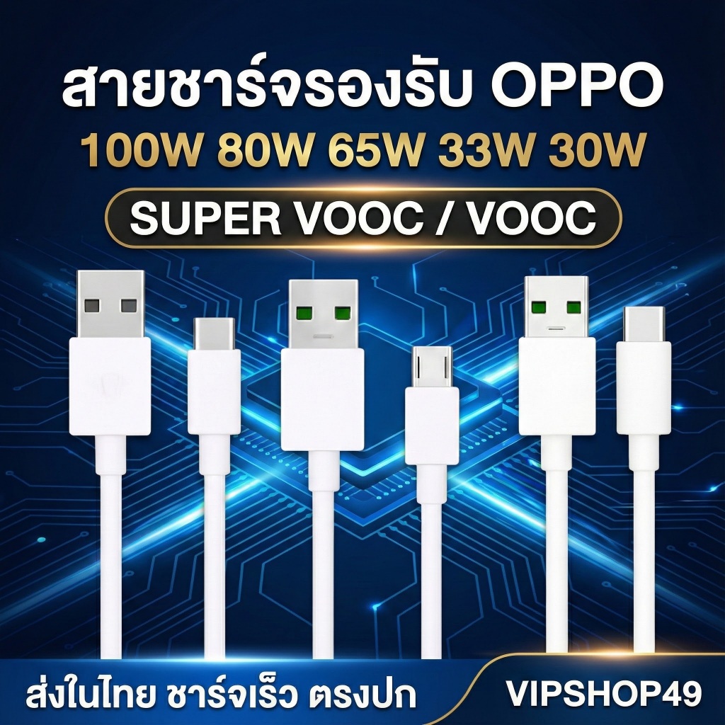 ส่งในไทย รวมสายชาร์จเร็ว รองรับ OPPO VOOC SUPER VOOC 20W 33W 65W 80W 100W | Micro USB Type C